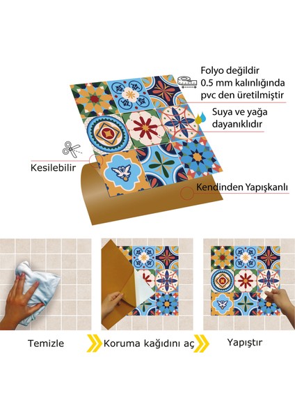Kendinden Yapışkanlı Zambak Desenli Pvc Karo 30x30 cm 11 Adet 1m2