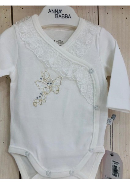 Kelebek Desenli Dantelli Uzun Kol Önden Çıtçıtlı Bebek Zıbın Badi modelleri
