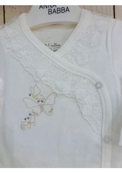 Kelebek Desenli Dantelli Uzun Kol Önden Çıtçıtlı Bebek Zıbın Badi fırsatları