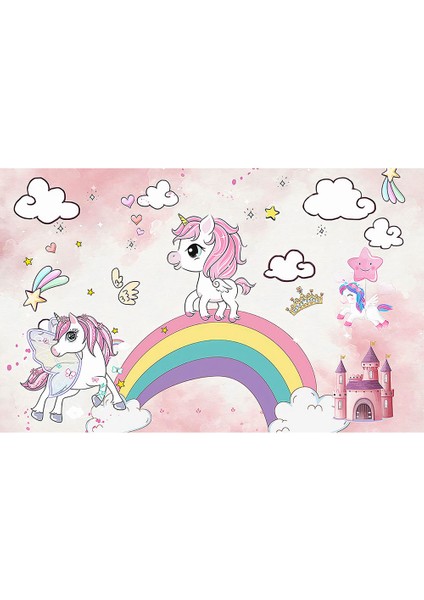 Unicorn Gökkuşağı Kız Çocuk Odası Duvar Kağıdı Posteri J0057