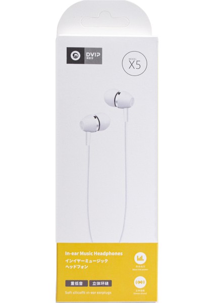 Dvıp X5 In-Ear 3.5mm Jack Girişli Mikrofonlu Kablolu Kulaklık Beyaz