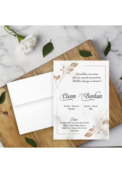 Beyaz Zarflı Davetiye Düğün - Nişan - Kına - Nikah (100 Adet)