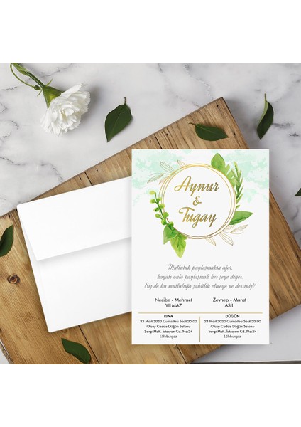 Beyaz Zarflı Davetiye Düğün - Nişan - Kına - Nikah (100 Adet)