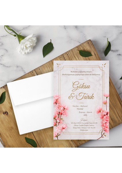 Beyaz Zarflı Davetiye Düğün - Nişan - Kına - Nikah (100 Adet)