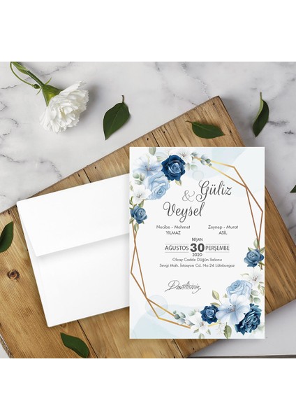 Beyaz Zarflı Davetiye Düğün - Nişan - Kına - Nikah (100 Adet)