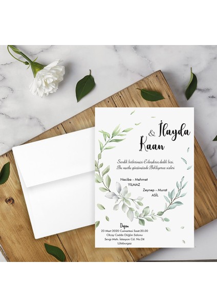 Beyaz Zarflı Davetiye Düğün - Nişan - Kına - Nikah (100 Adet)