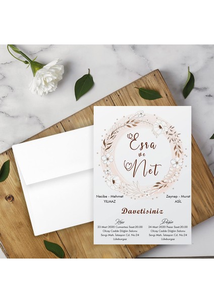 Beyaz Zarflı Davetiye Düğün - Nişan - Kına - Nikah (100 Adet)