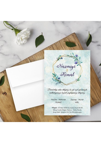 Beyaz Zarflı Davetiye Düğün - Nişan - Kına - Nikah (100 Adet)