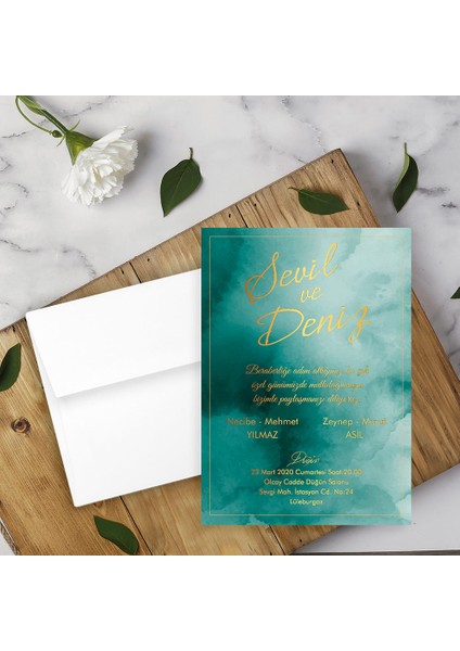 Beyaz Zarflı Davetiye Düğün - Nişan - Kına - Nikah (100 Adet)