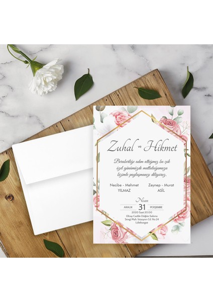 Beyaz Zarflı Davetiye Düğün - Nişan - Kına - Nikah (100 Adet)