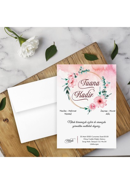 Beyaz Zarflı Davetiye Düğün - Nişan - Kına - Nikah (100 Adet)