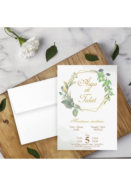 Beyaz Zarflı Davetiye Düğün - Nişan - Kına - Nikah (100 Adet)