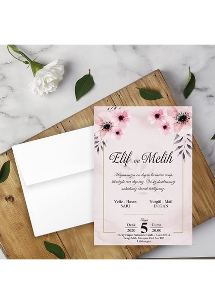 Beyaz Zarflı Davetiye Düğün - Nişan - Kına - Nikah (100 Adet)