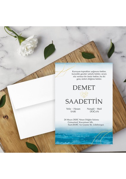 Beyaz Zarflı Davetiye Düğün - Nişan - Kına - Nikah (100 Adet)