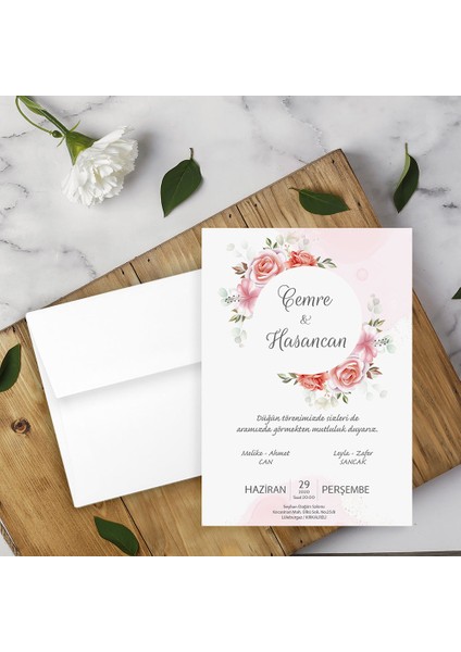 Beyaz Zarflı Davetiye Düğün - Nişan - Kına - Nikah (100 Adet)