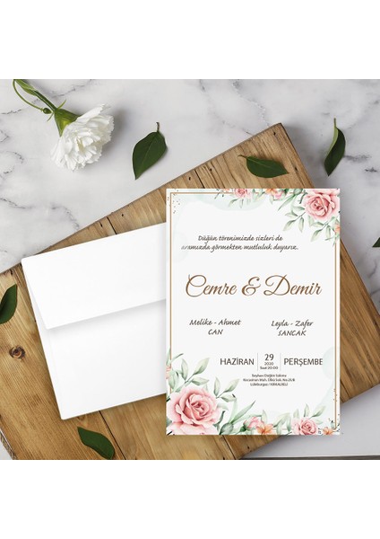 Beyaz Zarflı Davetiye Düğün - Nişan - Kına - Nikah (100 Adet)