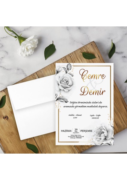 Beyaz Zarflı Davetiye Düğün - Nişan - Kına - Nikah (100 Adet)
