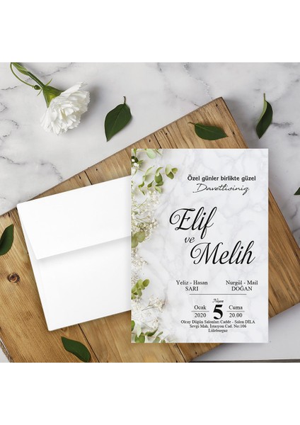 Beyaz Zarflı Davetiye Düğün - Nişan - Kına - Nikah (100 Adet)