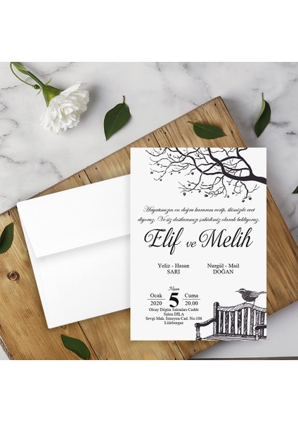 Beyaz Zarflı Davetiye Düğün - Nişan - Kına - Nikah (100 Adet)