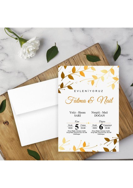 Beyaz Zarflı Davetiye Düğün - Nişan - Kına - Nikah (100 Adet)