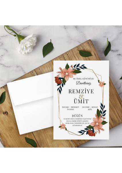 Beyaz Zarflı Davetiye Düğün - Nişan - Kına - Nikah (100 Adet)