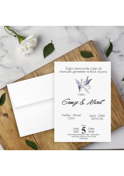 Beyaz Zarflı Davetiye Düğün - Nişan - Kına - Nikah (100 Adet)