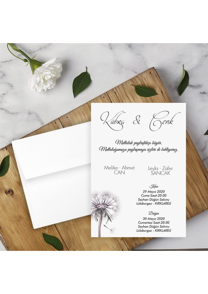 Beyaz Zarflı Davetiye Düğün - Nişan - Kına - Nikah (100 Adet)