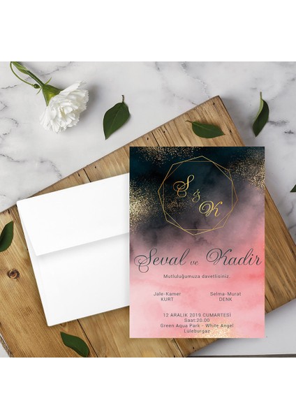 Beyaz Zarflı Davetiye Düğün - Nişan - Kına - Nikah (100 Adet)