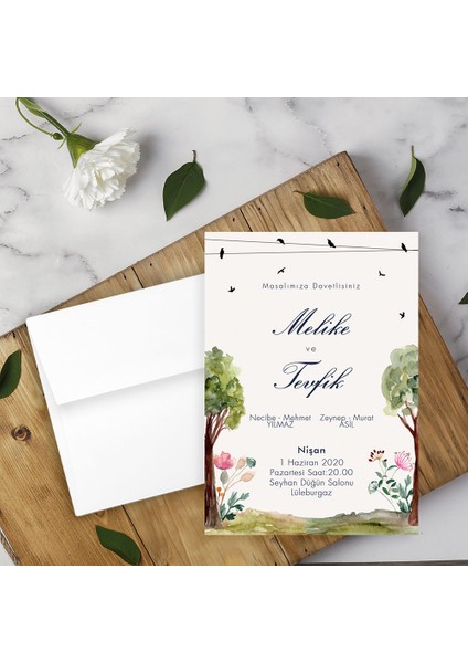 Beyaz Zarflı Davetiye Düğün - Nişan - Kına - Nikah (100 Adet)