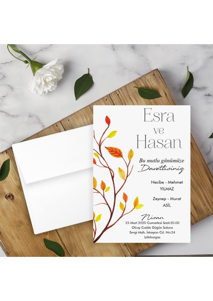 Beyaz Zarflı Davetiye Düğün - Nişan - Kına - Nikah (100 Adet)