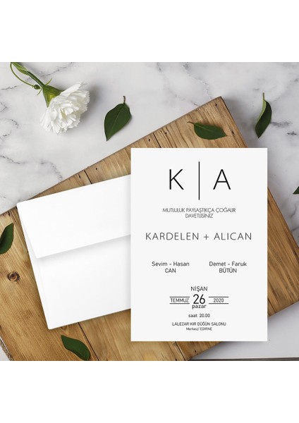 Beyaz Zarflı Davetiye Düğün - Nişan - Kına - Nikah (100 Adet)