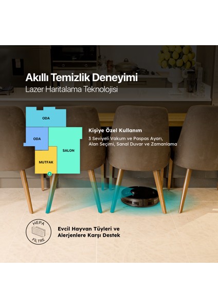 Navi LaserIQ Teknolojili Akıllı Robot Süpürge ve Paspas