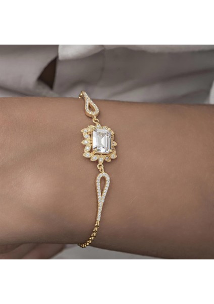 Rodyumlu Baget Zirkon Taşlı Yuvarlak Gümüş Bayan Bileklik modelleri