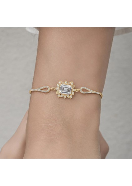 Rodyumlu Baget Zirkon Taşlı Yuvarlak Gümüş Bayan Bileklik indirimleri