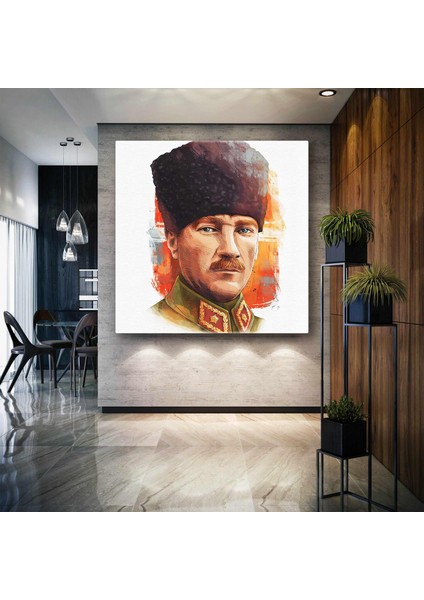 Mustafa Kemal Atatürk Kalpaklı Ilüstrasyon Kanvas Tablo