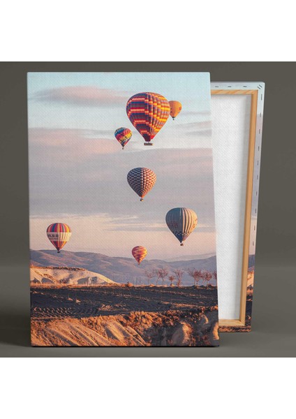 Kapadokya Havada Renkli Sıcak Hava Balonları Kanvas Tablo