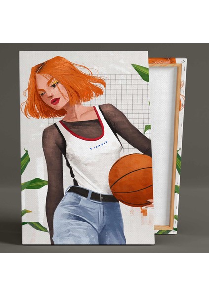 Basketbol Oynayan Turuncu Saçlı Güzel Kız Boho Kanvas Tablo fiyatları