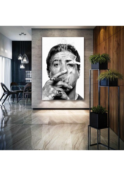 Sylvester Stallone Efsane Oyuncu Rambo Rocky Balboa Siyah Beyaz Kanvas Tablo