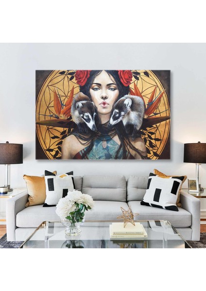 Gelincik ve Etnik Kıyafetli Kadın Genelenksel Desenli Kanvas Tablo