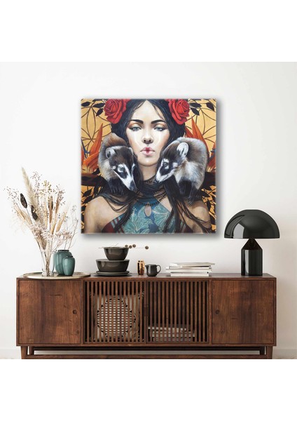 Gelincik ve Etnik Kıyafetli Kadın Genelenksel Desenli Kanvas Tablo