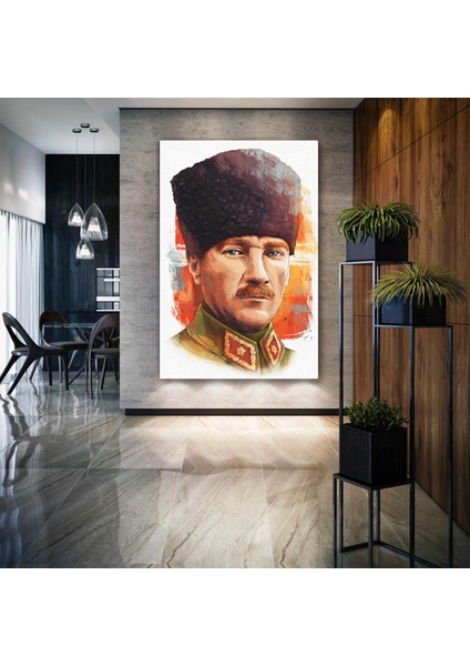 Mustafa Kemal Atatürk Kalpaklı Ilüstrasyon Kanvas Tablo