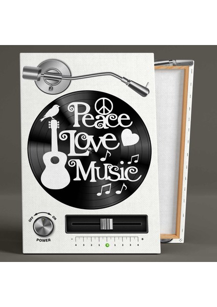 Peace Love Music Müzik Tutkusu Plak Kanvas Tablo