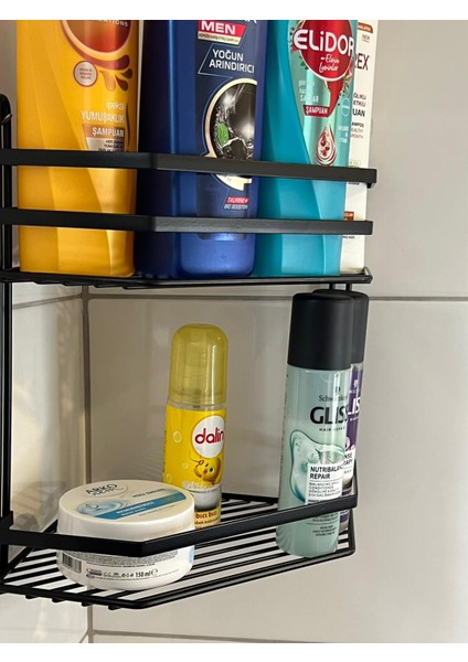 Iki Katlı Siyah Banyo Köşe Rafı modelleri