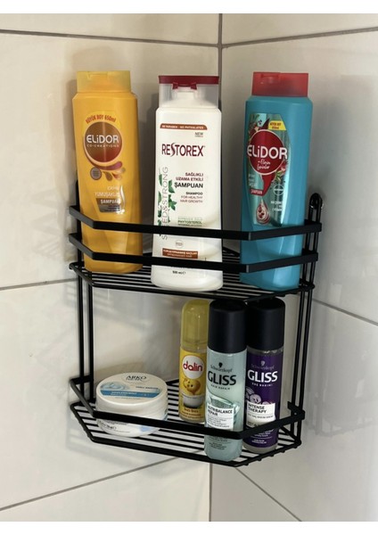 Iki Katlı Siyah Banyo Köşe Rafı fırsatları
