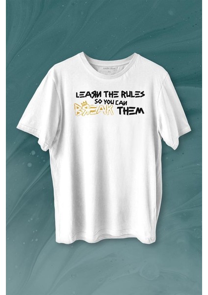Learn The Rules Break Them Basquiat Kuralları Yık Baskılı Tişört T-Shirt
