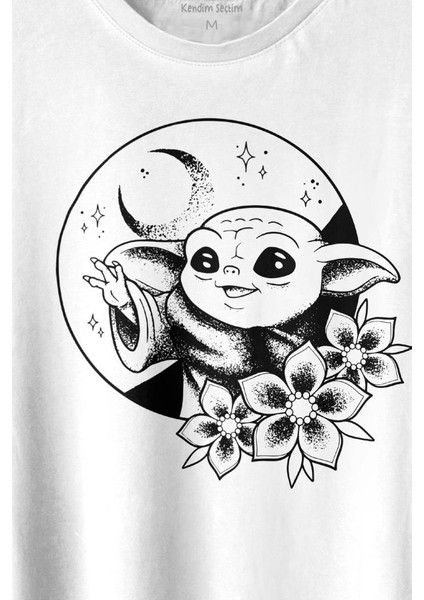 Baby Yoda Star Wars Mandalorian Ay Hilal Silüeti Baskılı Tişört T-Shirt fiyatları