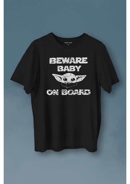 Baby Yoda Star Wars Mandalorian Beware Baby On Board Baskılı Tişört T-Shirt