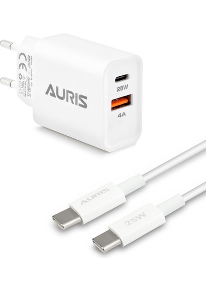 Type-C Kablo ve Adaptör Şarj Seti 4A 25W 1x Tpe-C 1x USB Girişi Pd Hızlı Şarj Teknolojisi ARS-CH26