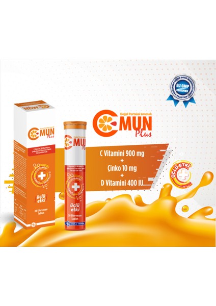 World Medicine Ophthalmics C Mun Plus C Vitamin D Vitamini ve Çinko Efervesan Tablet 20'li