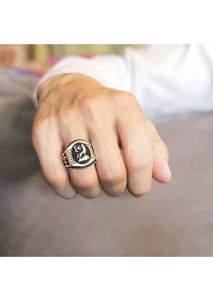 Üç Hilal Işlemeli Bozkurt Motifli 925 Ayar Gümüş Erkek Yüzük indirimleri